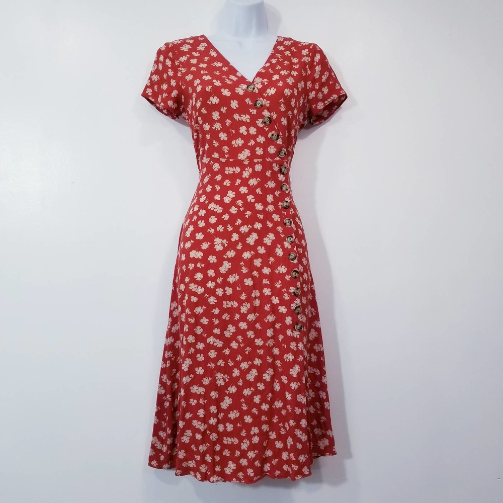 Madewell Floral Button Midi Dress in Happy Hibiscus 0 XS
